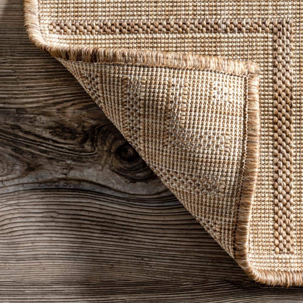 Casual Elegance Light Brown Stripe Indoor/Outdoor Square Rug