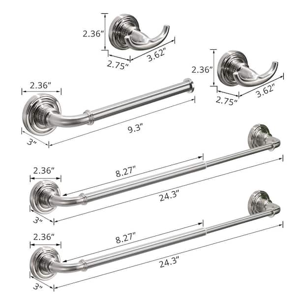 5-Piece Bath Hardware Set with Towel Bars Toilet Paper Holder Robe Hook in Brushed Nickel