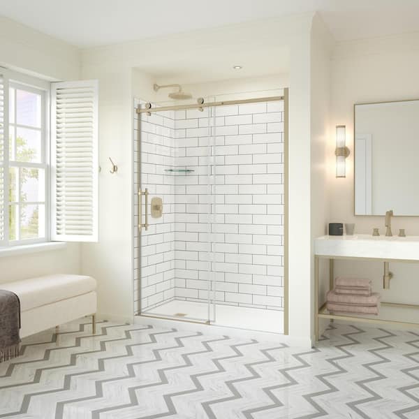 MAAX Odyssey SC 57-59 ½ x 78in. 8 mm Sliding Shower Door for Alcove Installation with Frameless Clear glass in Brushed Gold