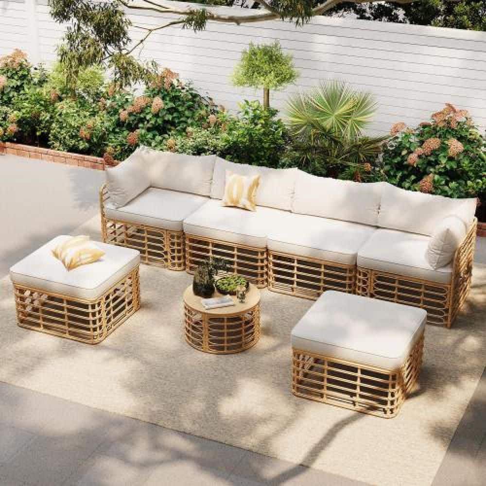 7-Pieces Freely Combined All-Weather Rattan Wicker Outdoor Sectional Sofa S