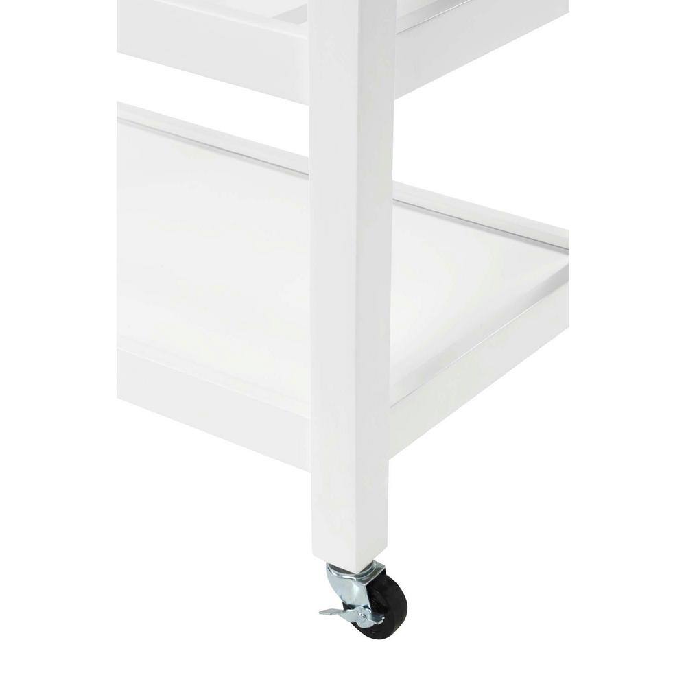 Transitional Butcher Block Kitchen Cart with Wine Storage - White & Natural