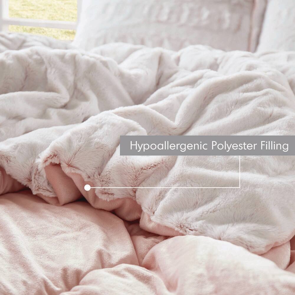 Blush King Faux Fur Reversible Bedspread Set