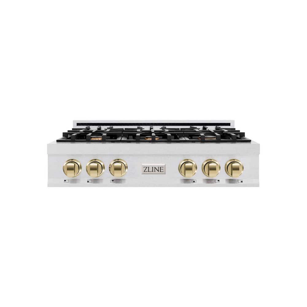 Autograph Edition 36 in. Legacy Rangetop with 6 Burners in Satin Stainless Steel with Polished Gold Accents