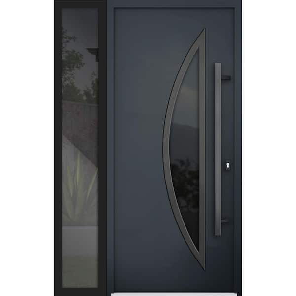 VDOMDOORS 50 in. x 80 in. Left-hand/Inswing Tinted Glass Black Enamel Steel Prehung Front Door with Hardware