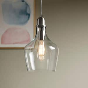 Modern 60-Watt 1-Light Bronze Bell Pendant Design Pendant Light with Bell Glass Shade(No Bulbs)