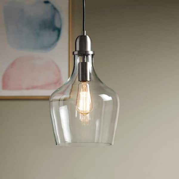 Modern 60-Watt 1-Light Bronze Bell Pendant Design Pendant Light with Bell Glass Shade