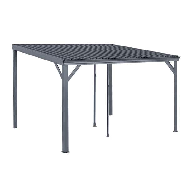 10 ft. x 12 ft. Gray Wall Mounted Gazebos with Drainage System, Hardtop Patio Shelter for Deck, Porch, Backyard