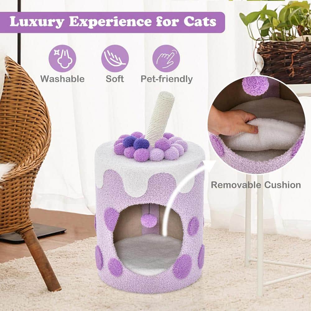 Purple Bubble Tea Cat Tree Tower with Sisal Scratching Post