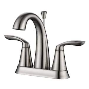 Stilleto 4 in. Centerset 2-Handle Bathroom Faucet with Drain Assembly, 1.2 GPM, Rust Resist in Brushed Nickel