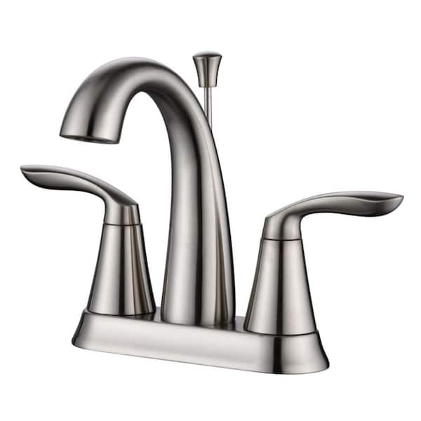 Ultra Faucets Stilleto 4 in. Centerset 2-Handle Bathroom Faucet with Drain Assembly, 1.2 GPM, Rust Resist in Brushed Nickel