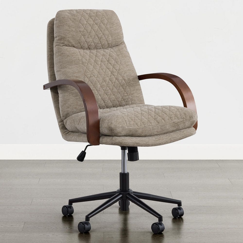 Hilo Fabric Swivel Ergonomic Office Task Chair in Khaki with Diamond-Quilted Lumbar Support Backrest
