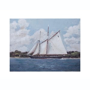 UnFramed Home Hand-Painted Canvas Wall Art Print Decor with Sailboat. 24 in. x 1.13 in. x 18 in. .