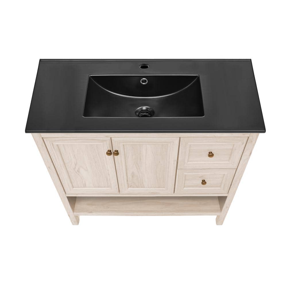 Château 36" White Oak Freestanding Vanity with Black Ceramic Sink