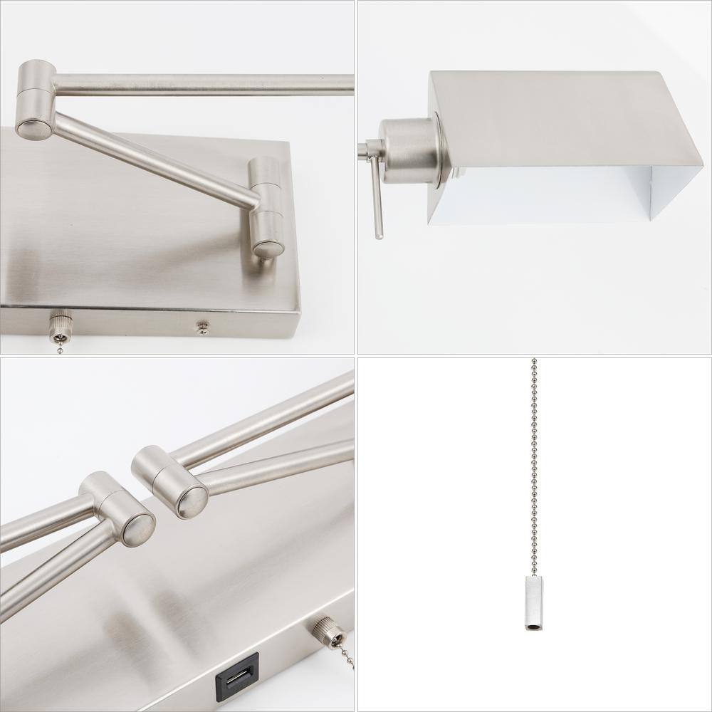 White Iron Double Swing Arm Wall Sconce with USB Port