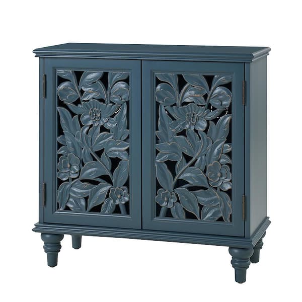 JAYDEN CREATION Dimitri Blue Traditional 32 in. Tall 2 - Hollow Door Accent Display Cabinet with LED Light