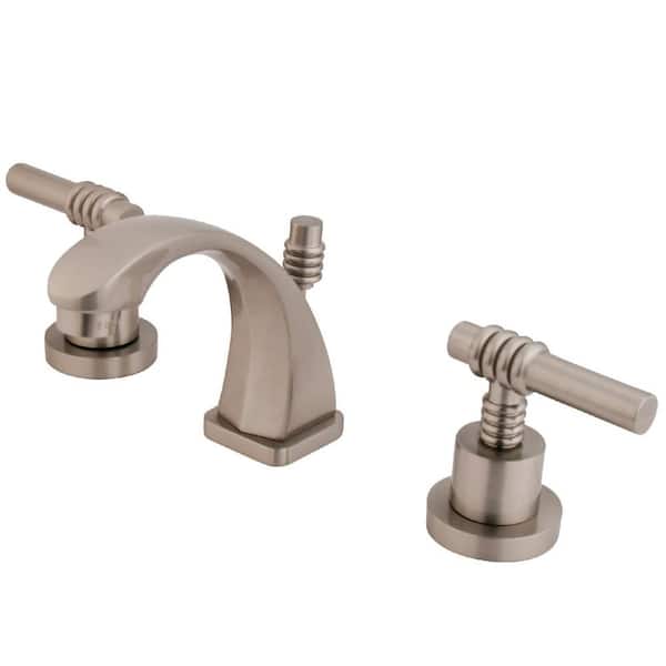 Kingston Brass Claremont 2-Handle 8 in. Widespread Bathroom Faucets with Brass Pop-Up in Brushed Nickel