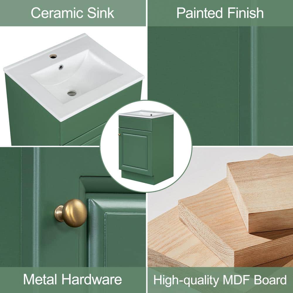 Green MDF Freestanding Bathroom Vanity with Ceramic Sink