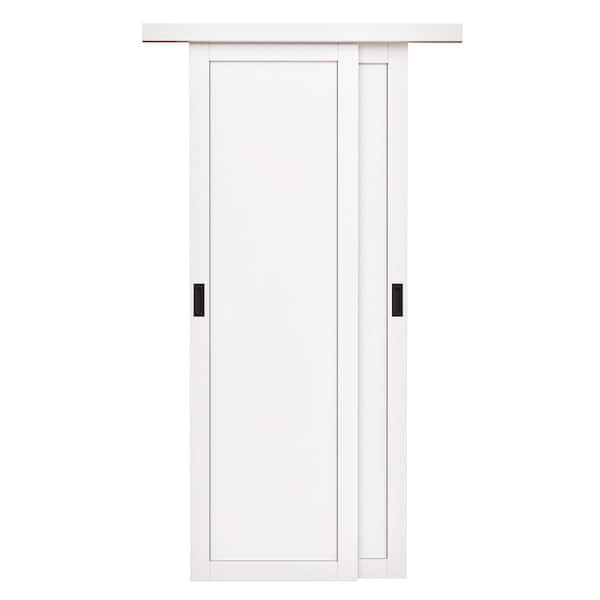 48 in. x 96 in. Paneled 1-Lite White Finished MDF Muti-Design Sliding Door with Hardware