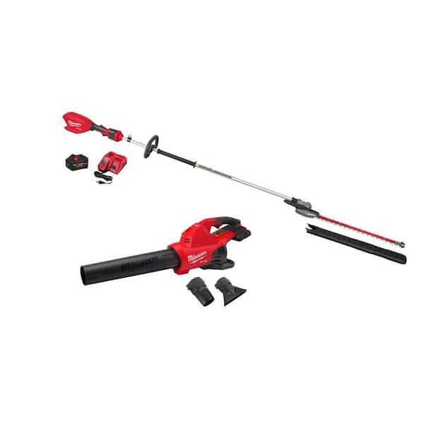 M18 FUEL 18V 24 in. Brushless Cordless Extended Pole Articulating Hedge Trimmer Kit w/ M18 FUEL Dual Battery Blower
