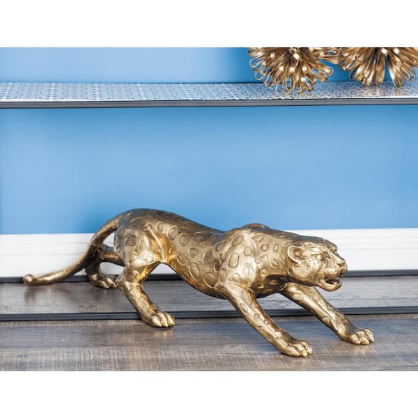 Litton Lane Gold Polystone Leopard Sculpture 59553 - The Home Depot