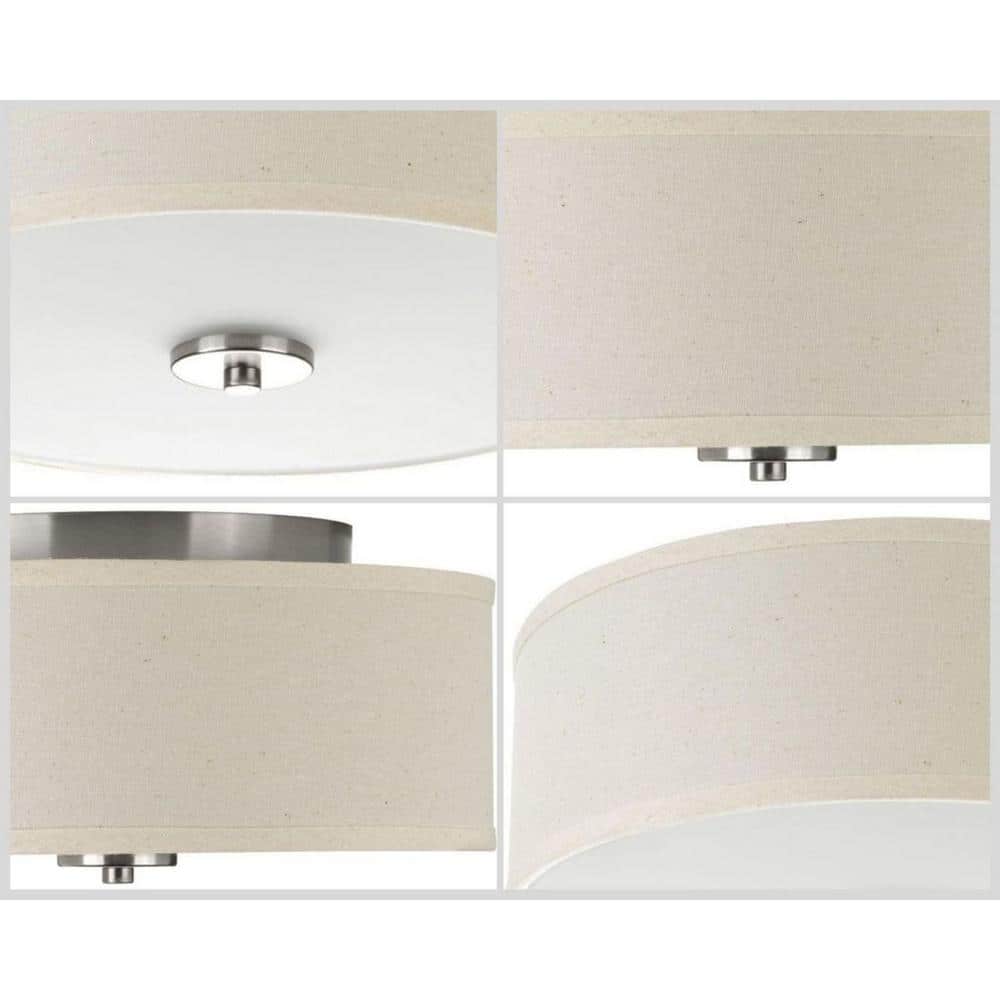 Brushed Nickel Drum Flush Mount Light with Glass Diffuser