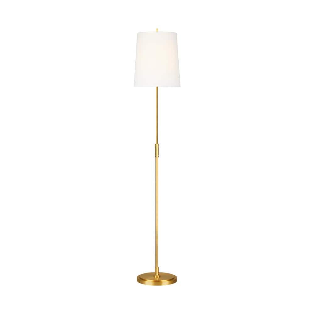 Adjustable Burnished Brass Floor Lamp with White Linen Shade
