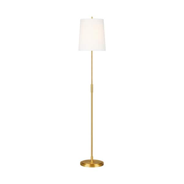 Generation Lighting Beckham Classic 65.5 in. Burnished Brass Lantern Floor Lamp with White Linen Fabric Shade