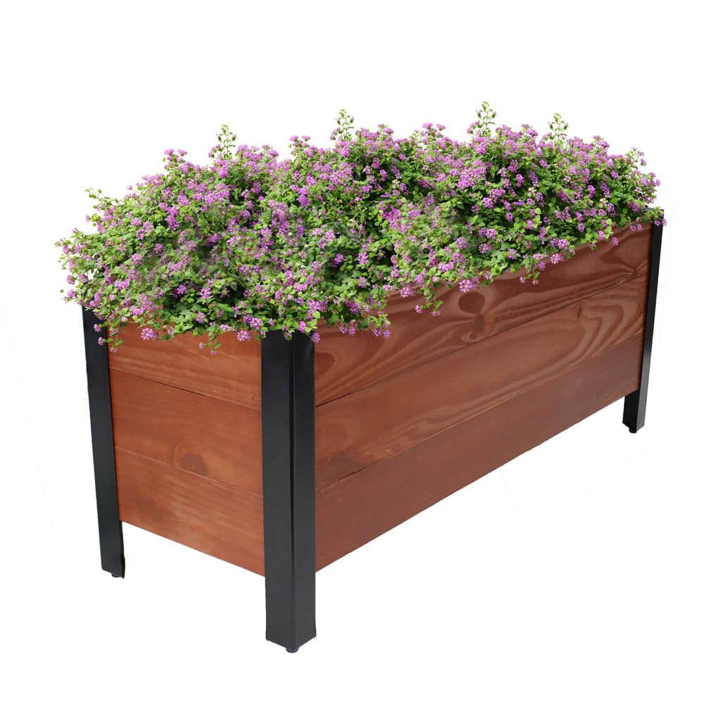 Sunnydaze Acacia Wood Planter Box with Removable Planter Bag - Brown ...