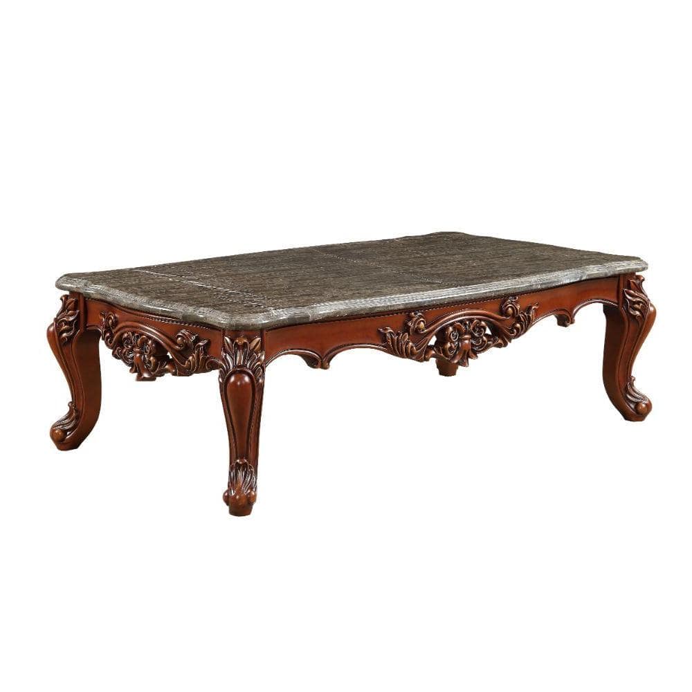 Eustoma Dark Brown Marble and Walnut Rectangular Coffee Table