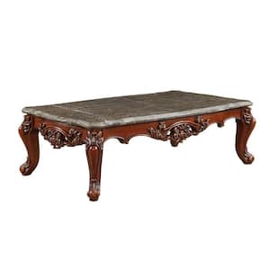 Eustoma 63 in. Marble Top and Walnut Small Rectangle Marble Coffee Table