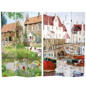 6 ft. Country Village Printed 3-Panel Room Divider