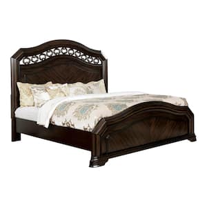 Cambra Brown Wood Frame King Panel Bed with Camelback Design