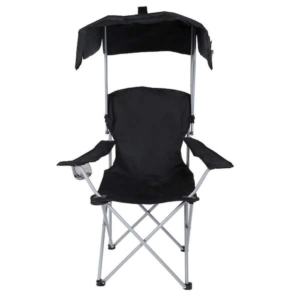 Canopy Lounge Chair with Sunshade for Camping, Hiking, Travel, and Other Outdoor Events with Cup Holder, Black