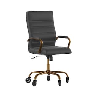 Black LeatherSoft/Gold Frame Leather/Faux Leather Office/Desk Chair Table Top Only