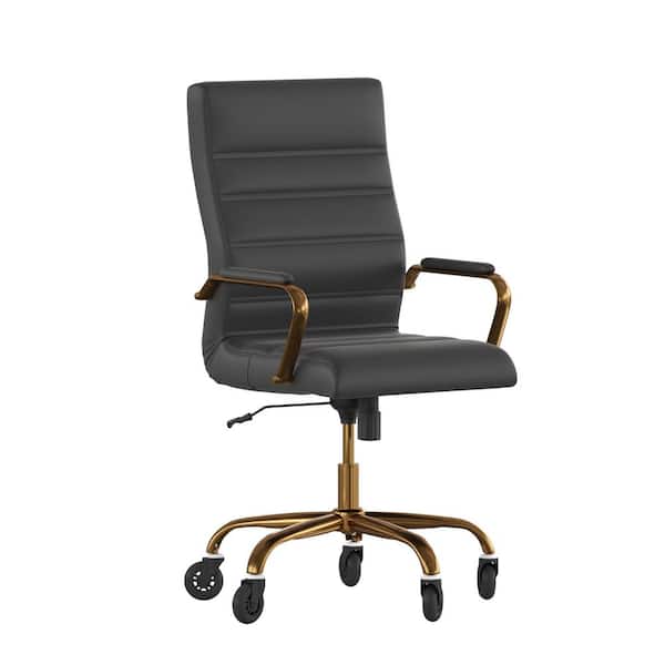 Carnegy Avenue Black LeatherSoft/Gold Frame Leather/Faux Leather Office/Desk Chair Table Top Only