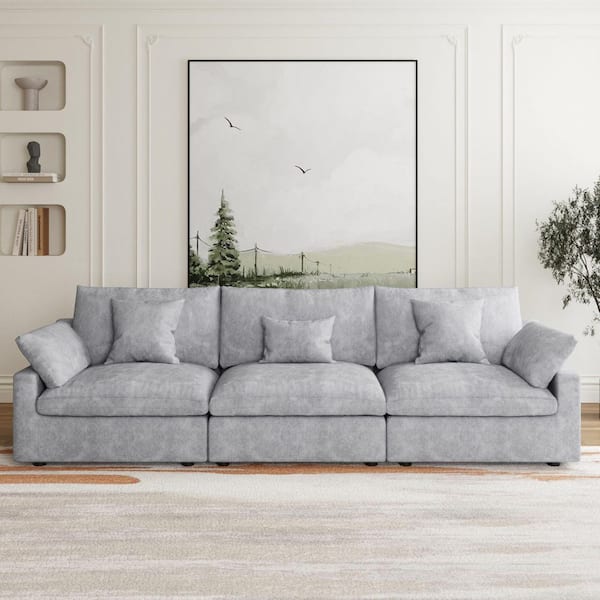 119.2 in. Slope Arm Linen 3-Pieces Modular Free Combination Sofa with Ottoman in Gray