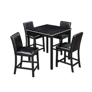 5-Piece Square Black Wood Top Kitchen Table Set (Seats 4)