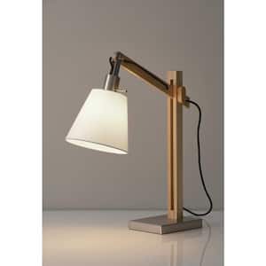 Charlie 25 in. Natural Integrated LED No Design Interior Lighting Table Lamp for Living Room w/White Cotton Shade
