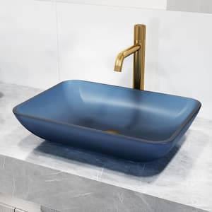 Matte Shell Sottile Royal Blue Glass 18 in. L x 13 in. W x 4 in. H Rectangular Vessel Bathroom Sink
