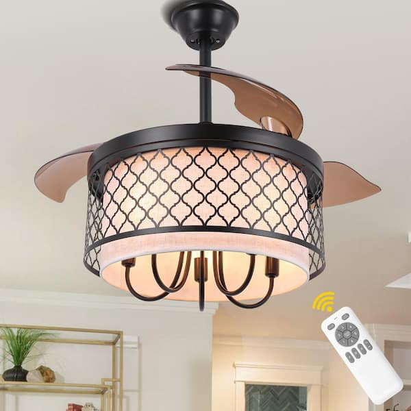 42 in. Vintage Indoor Black Down Rod Ceiling Fan with Light Kit and Remote, Bladeless Reversible Fandelier with 6 Speeds