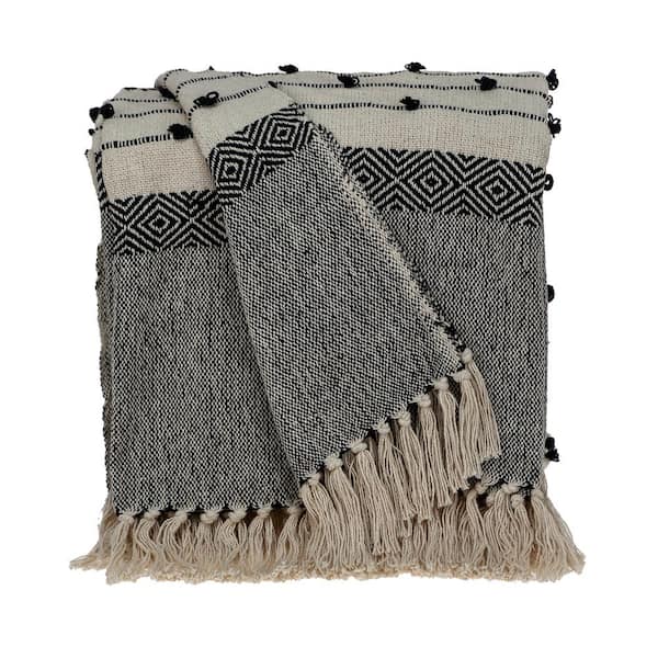 PARKLAND COLLECTION Alia Eclectic Beige 52 in. x 67 in. WOVEN HANDLOOM Throw Blanket