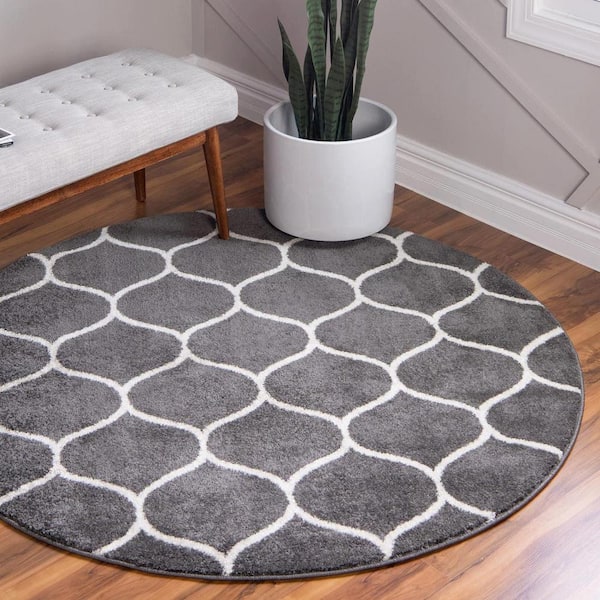 Trellis Frieze Rounded Dark Gray 6 ft. x 6 ft. Area Rug