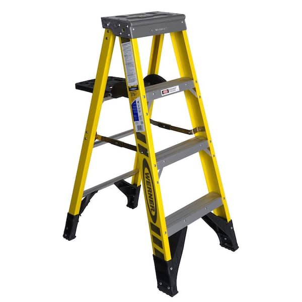 Werner 4 ft. Fiberglass Step Ladder with Shelf 375 lb. Load Capacity Type IAA Duty Rating