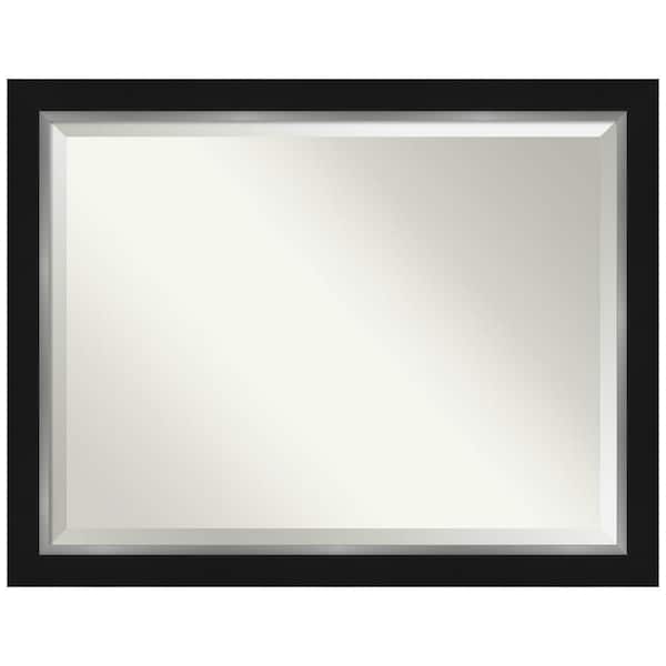 Amanti Art Eva 45.5 in. x 35.5 in. Modern Rectangle Framed Black Silver Wall Mirror