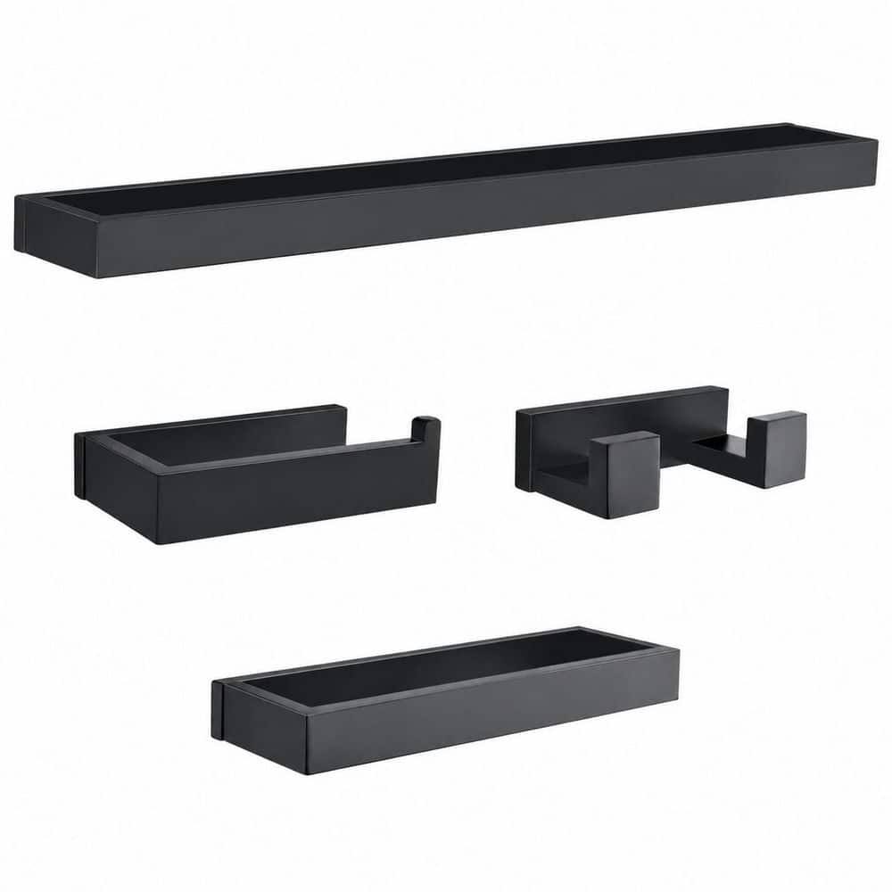 4-Piece Bathroom Hardware Set with Towel Bar, Towel Holder, Rack, Matte Black Finish, Stainless Steel