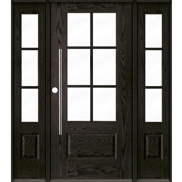 Krosswood Doors Faux Pivot 64 in. x 80 in. 6-Lite Right-Hand/Inswing Clear Glass Baby Grand Stain Fiberglass Prehung Front Door w/DSL