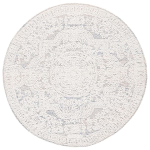 Abstract Ivory/Blue 6 ft. x 6 ft. Modern Aztec Medallion Round Area Rug
