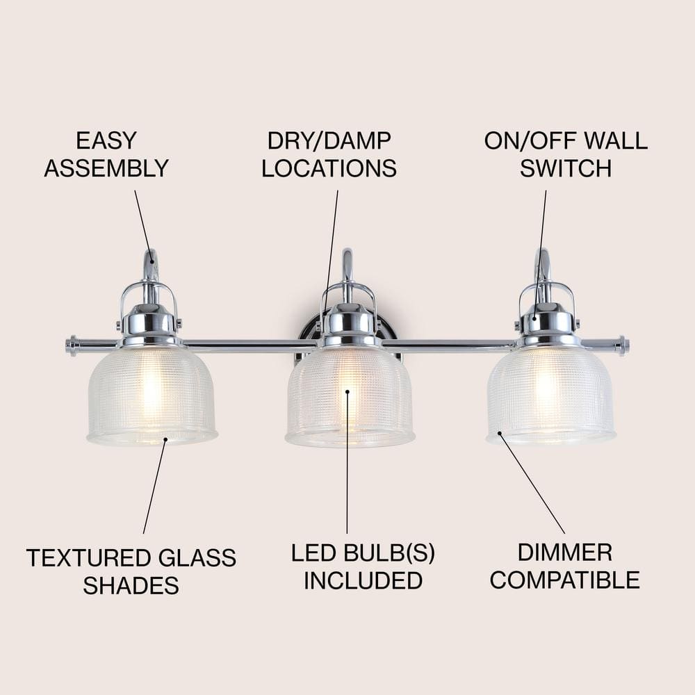 Virginia Chrome 25.25" LED Vanity Light with Clear Glass Shades