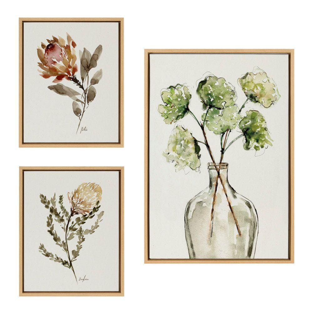 Natural Greenery and Protea Botanical Canvas Art Set