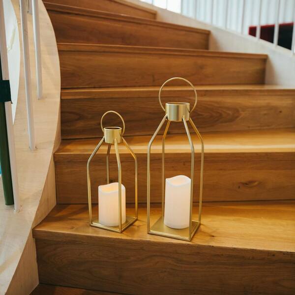 Angel Sar 15 in. and 12 in. Modern Farmhouse Metal Candle Lanterns